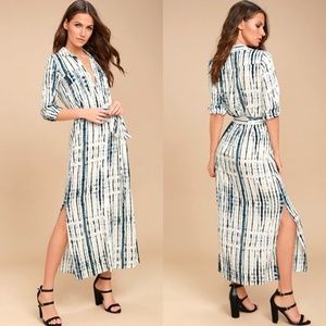 Blue and White Tie-Dye Midi Dress